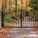 Closed iron gate across a wooded private path in Northern Virginia
